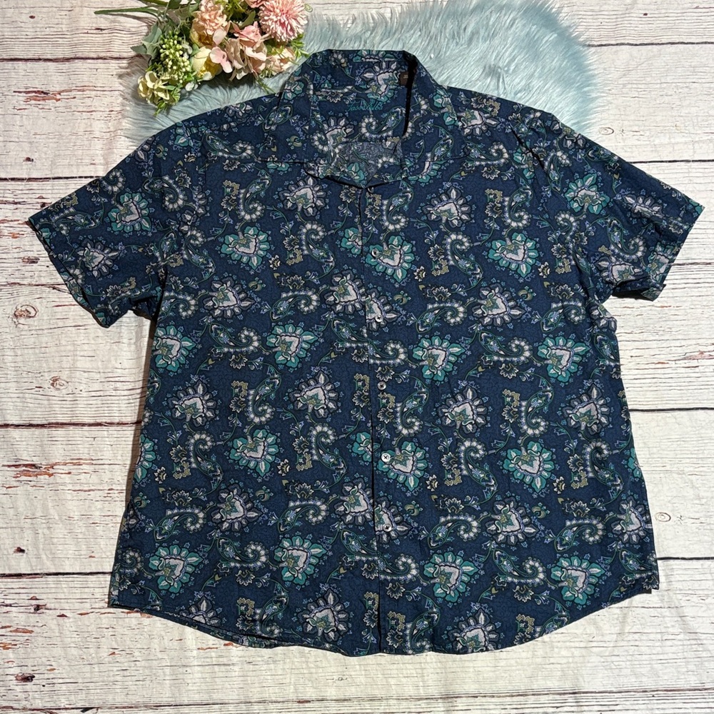 Tasso Elba Navy Paisley Button Down Short Sleeve Shirt sz 3XL